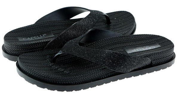 Capelli New York Ladies Black Glitter Textured Flip Flop