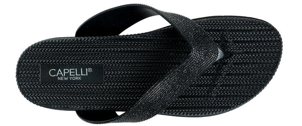 Capelli New York Ladies Black Glitter Textured Flip Flop