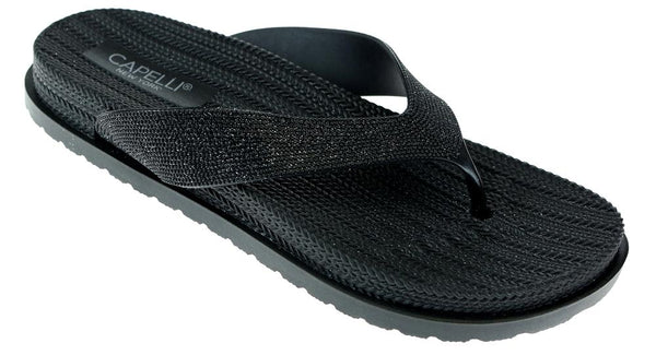 capelli new york Ladies Black Glitter Textured Flip Flop