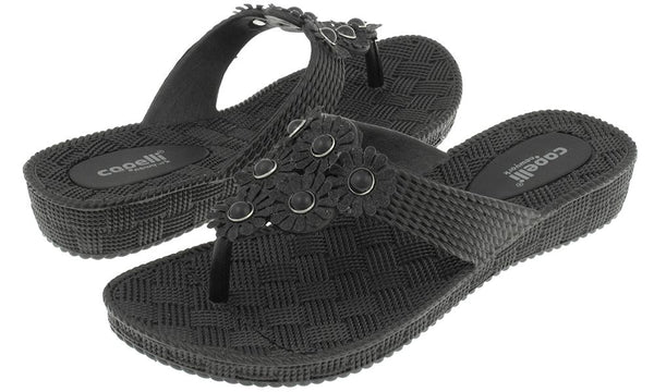 Capelli New York Ladies Black Woven Textured Ladies Flip Flop