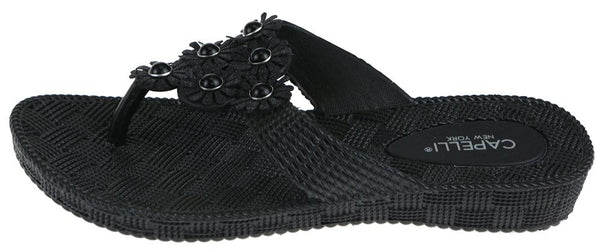 Capelli New York Ladies Black Woven Textured Ladies Flip Flop