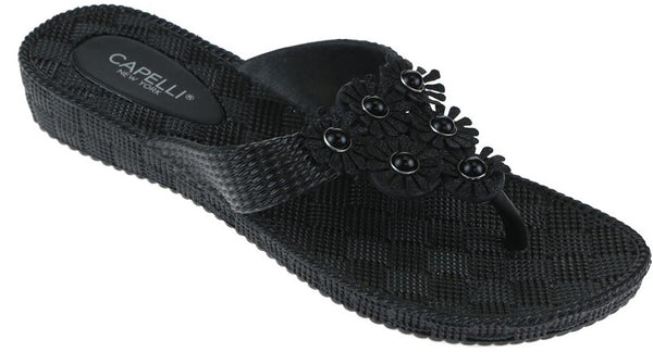 capelli new york Ladies Black Woven Textured Ladies Flip Flop