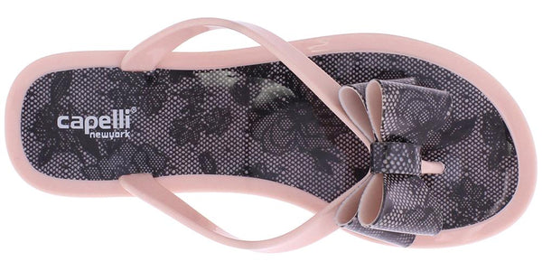 Capelli New York Ladies Blush Floral Pom Opaque Jelly Flip Flops