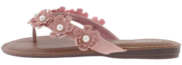Capelli New York Ladies Blush Flowers With Pearl Trim Flip Flop