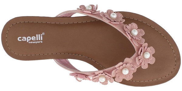 Capelli New York Ladies Blush Flowers With Pearl Trim Flip Flop