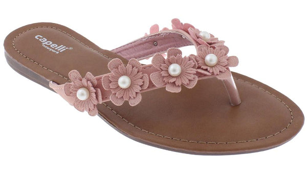 capelli new york Ladies Blush Flowers with Pearl Trim Flip Flop