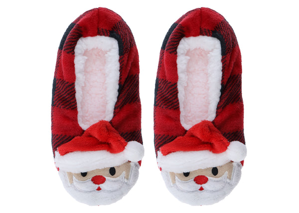 Capelli New York Ladies Buffalo Plaid Santa Printed Slipper Socks