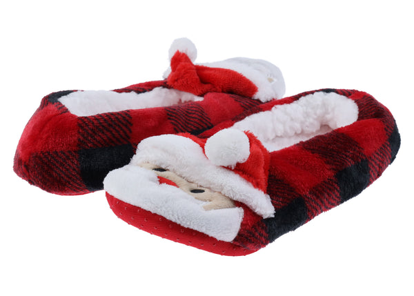 Capelli New York Ladies Buffalo Plaid Santa Printed Slipper Socks