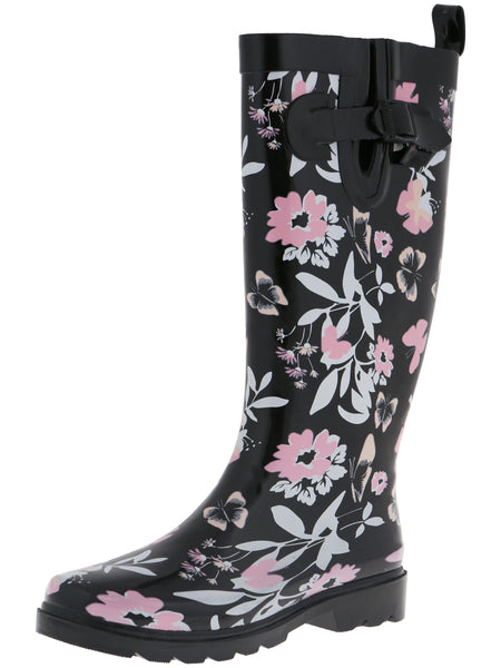 Capelli New York Ladies Butterfly Floral Tall Rubber Rain Boot