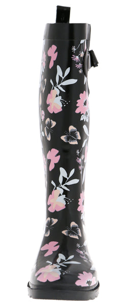 Capelli New York Ladies Butterfly Floral Tall Rubber Rain Boot