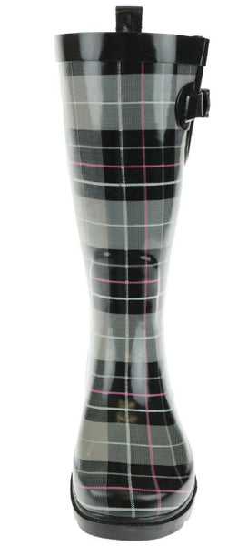 Capelli New York Ladies Check Printed Tall Rubber Rain Boot