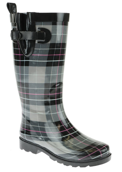 capelli new york Ladies Check Printed Tall Rubber Rain Boot