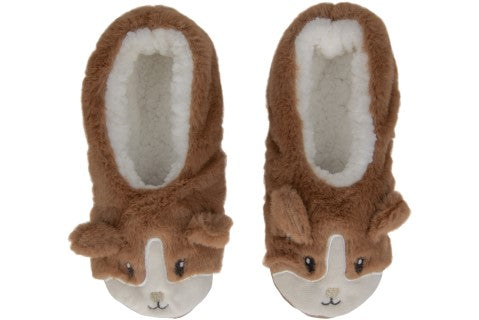 Capelli New York Ladies Corgi Faux Fur Pull On Slipper Socks With 3D Ears