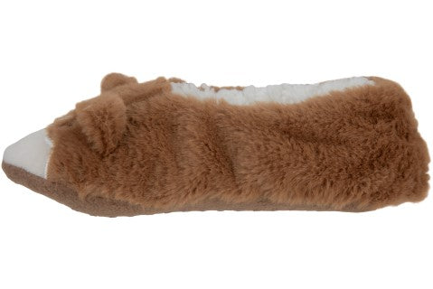 Capelli New York Ladies Corgi Faux Fur Pull On Slipper Socks With 3D Ears