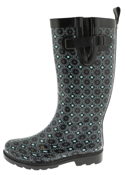 Capelli New York Ladies Dials And Dots Tall Rubber Rain Boot
