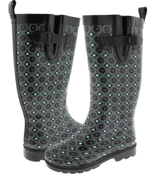Capelli New York Ladies Dials And Dots Tall Rubber Rain Boot