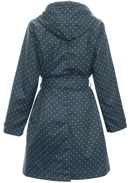 Capelli New York Ladies Dot Printed Mid-Length Basic Rain Coat With Removable Hood