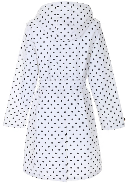 Capelli New York Ladies Dot Printed Mid-Length Basic Rain Coat With Removable Hood