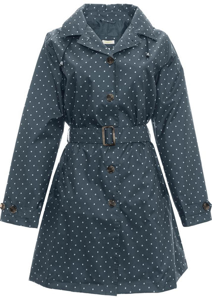 capelli new york Ladies Dot Printed Mid-Length Basic Rain Coat with Removable Hood