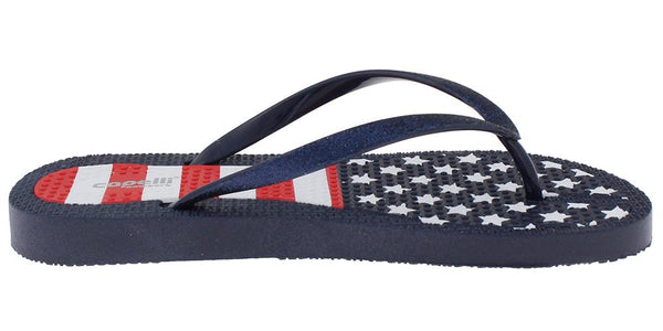 Capelli New York Ladies Fashion Flip Flops With American Flag Print And Glitter Trim