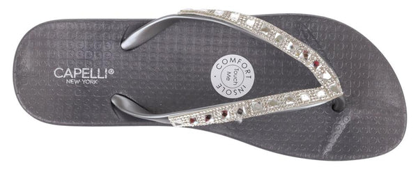 Capelli New York Ladies Fashion Flip Flops With Gem And Rhinestone Trim
