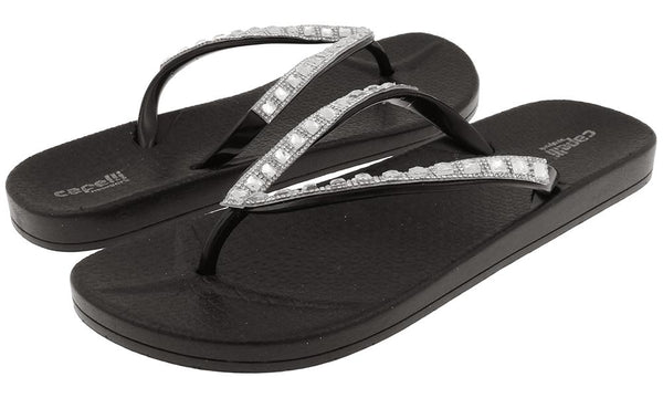 Capelli New York Ladies Fashion Flip Flops With Gem And Rhinestone Trim