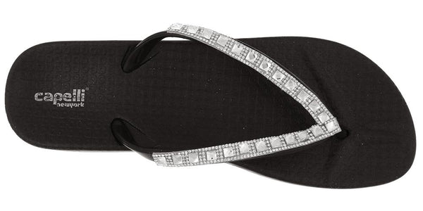 Capelli New York Ladies Fashion Flip Flops With Gem And Rhinestone Trim