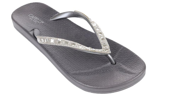 capelli new york Ladies Fashion Flip Flops with Gem and Rhinestone Trim