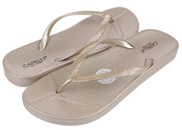 Capelli New York Ladies Fashion Flip Flops With Glitter Jelly Trim