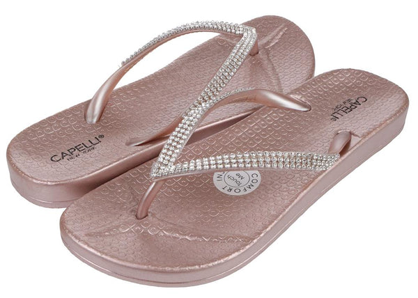 Capelli New York Ladies Fashion Flip Flops With Rhinestone Trim