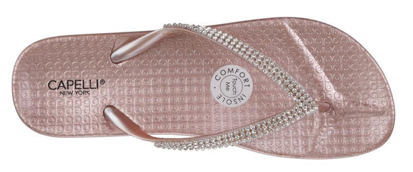 Capelli New York Ladies Fashion Flip Flops With Rhinestone Trim