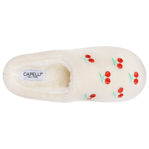 Capelli New York Ladies Faux Berber Scuff With Allover Cherries
