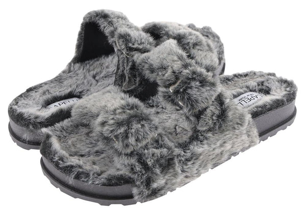 Capelli New York Ladies Faux Fur Double Strap Slide