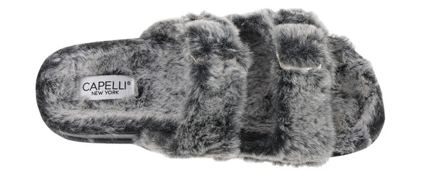 Capelli New York Ladies Faux Fur Double Strap Slide