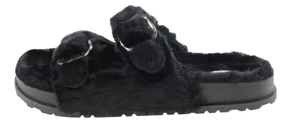 Capelli New York Ladies Faux Fur Double Strap Slide