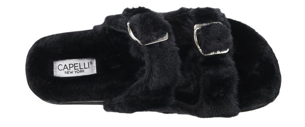 Capelli New York Ladies Faux Fur Double Strap Slide