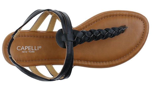 Capelli New York Ladies Faux Leather Braided Thong Sandal