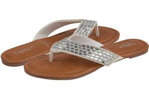 Capelli New York Ladies Faux Leather Fashion Flip Flops With Multi Row Tonal Gem Trim