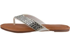 Capelli New York Ladies Faux Leather Fashion Flip Flops With Multi Row Tonal Gem Trim