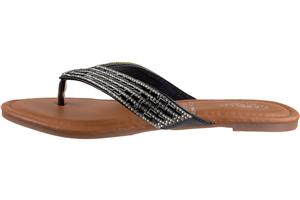 Capelli New York Ladies Faux Leather Fashion Flip Flops With Multi Row Tonal Gem Trim