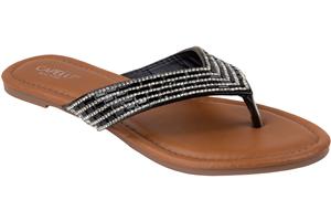 capelli new york Ladies Faux Leather Fashion Flip Flops with Multi Row Tonal Gem Trim