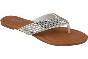 capelli new york Ladies Faux Leather Fashion Flip Flops with Multi Row Tonal Gem Trim
