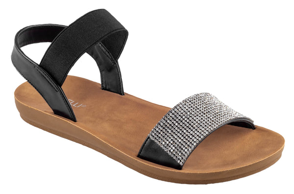 capelli new york Ladies Faux Leather Sandals with Elastic Upper and Rhinestone Trim