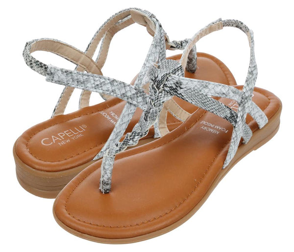 Capelli New York Ladies Faux Leather Snakeskin Braided Thong Sandal