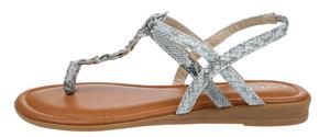 Capelli New York Ladies Faux Leather Snakeskin Braided Thong Sandal