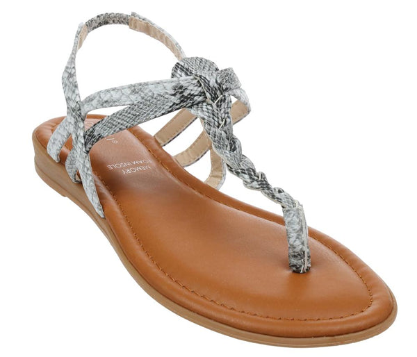capelli new york Ladies Faux Leather Snakeskin Braided Thong Sandal