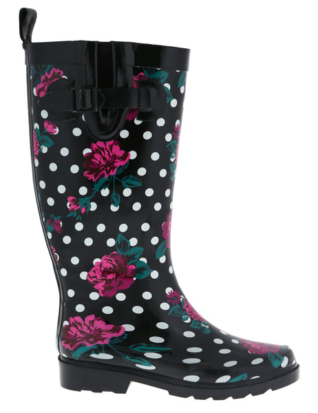 Capelli New York Ladies Floral Dots Tall Rubber Rain Boot