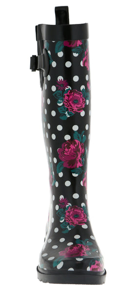 Capelli New York Ladies Floral Dots Tall Rubber Rain Boot
