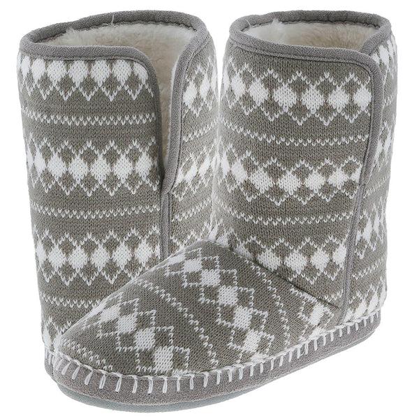 Capelli New York Ladies Grey Diamond Knit Slipper Boot