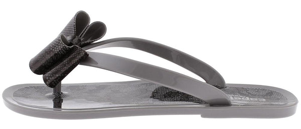 Capelli New York Ladies Grey Floral Pom Opaque Jelly Flip Flops